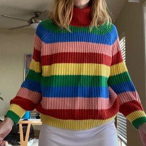 Rainbow Stripe Turtleneck Sweater Knit